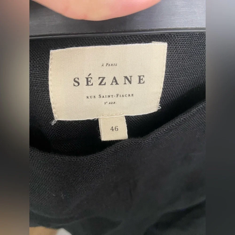 Sezane Jenson Linen Straight Leg Pants Black Size FR46/US 14